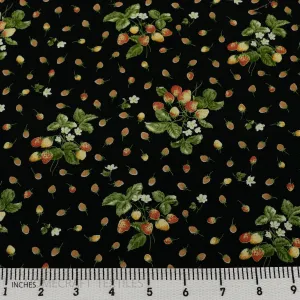 Black Strawberry Floral Cotton Print