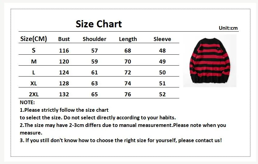 Black Stripe Sweaters Destroyed Ripped Sweater Pullover