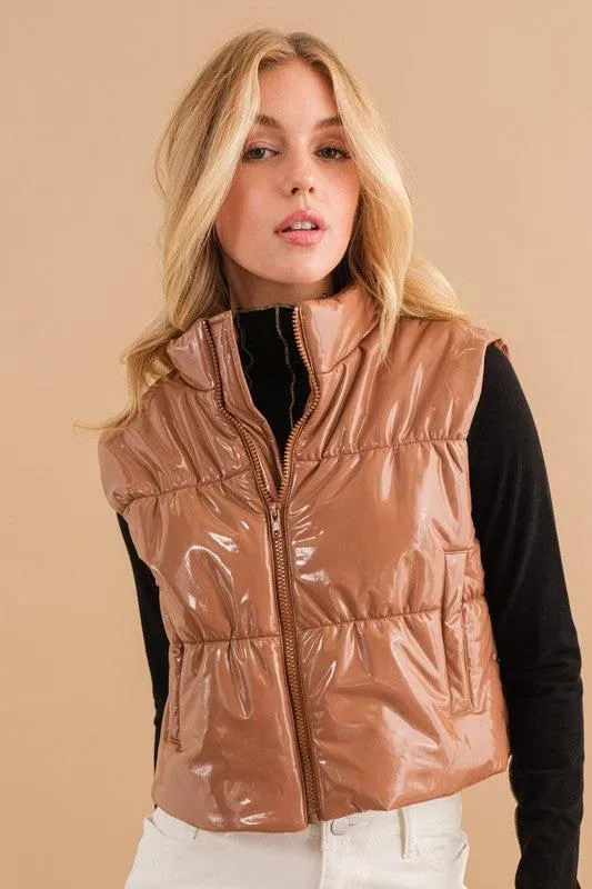 Cozy Up Quilted Puffer Zip Crop Vest