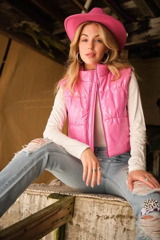 Cozy Up Quilted Puffer Zip Crop Vest