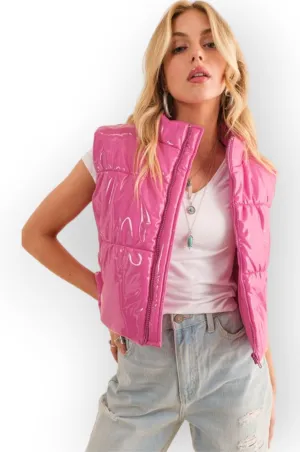 Cozy Up Quilted Puffer Zip Crop Vest