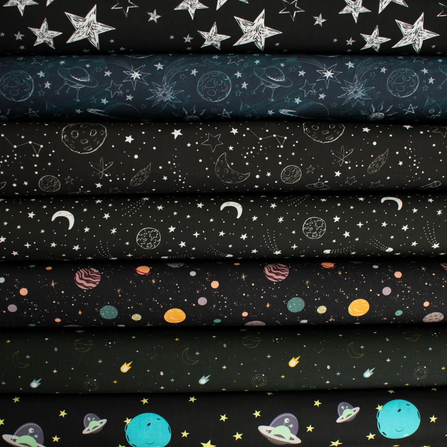 Galaxy Collection #03 Planets & Meteorite on Black Cotton Prints