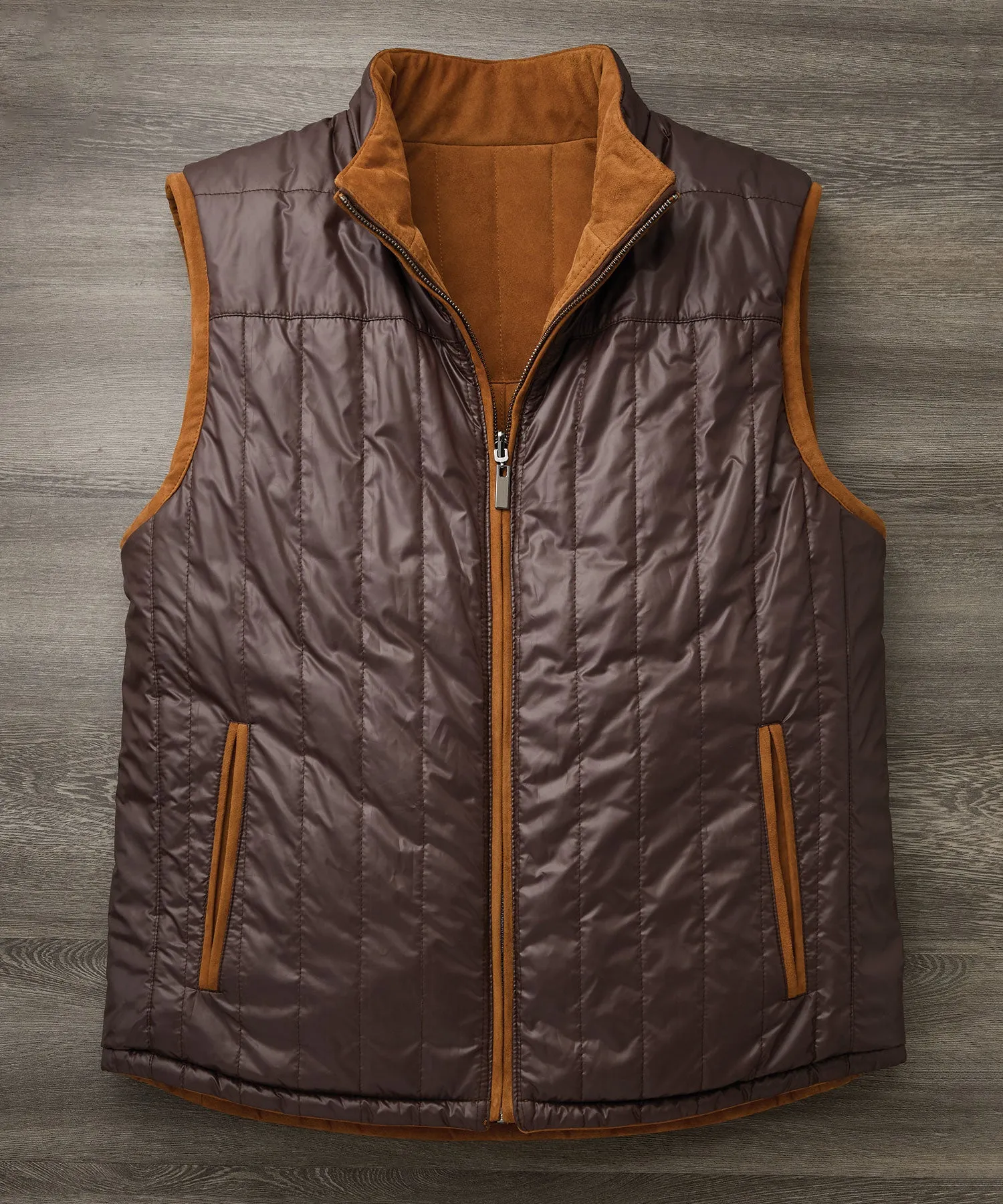 Goat Suede Channel-Quilted Vest