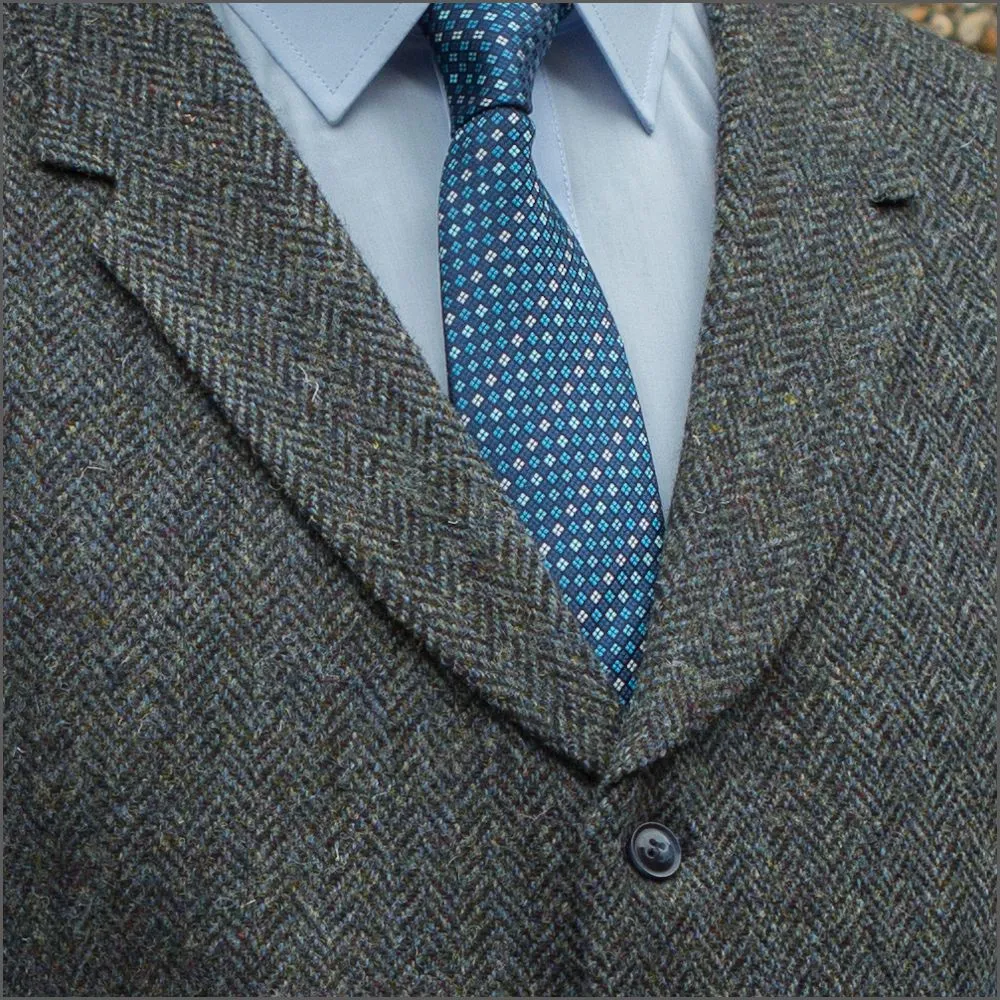 Harris Tweed Heather Blue Herringbone 3pc Suit>