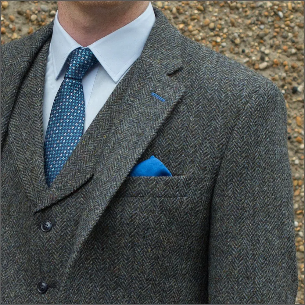Harris Tweed Heather Blue Herringbone 3pc Suit>