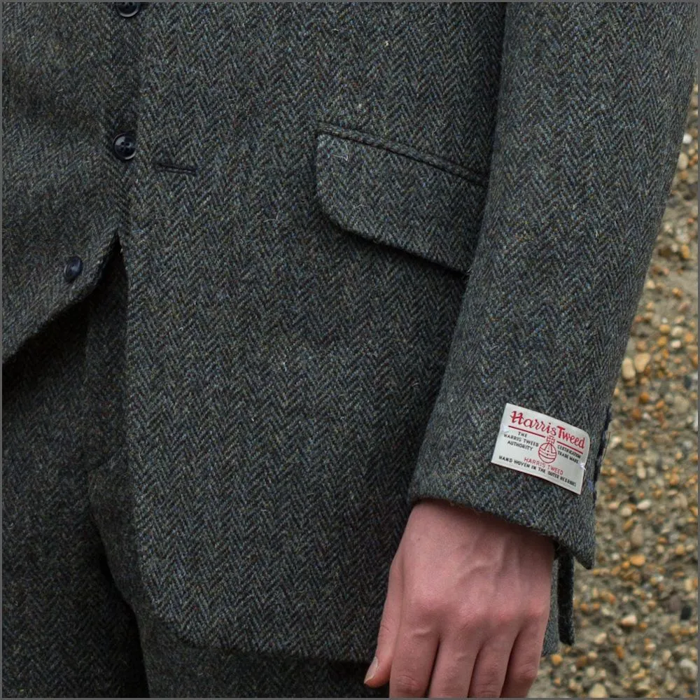 Harris Tweed Heather Blue Herringbone 3pc Suit>