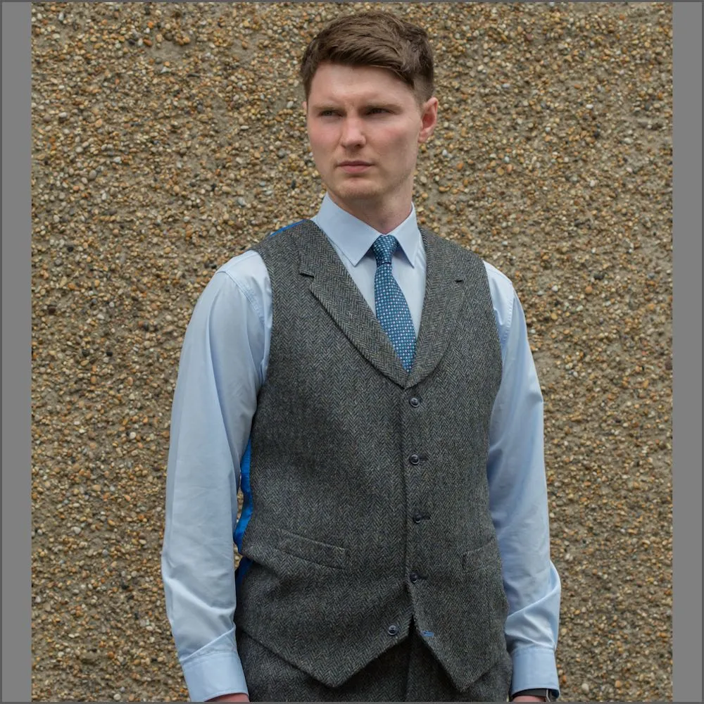 Harris Tweed Heather Blue Herringbone 3pc Suit>
