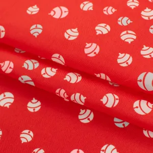 Printed Lining Design-48 Light Blue & White Japanese Lucky Bells on Red