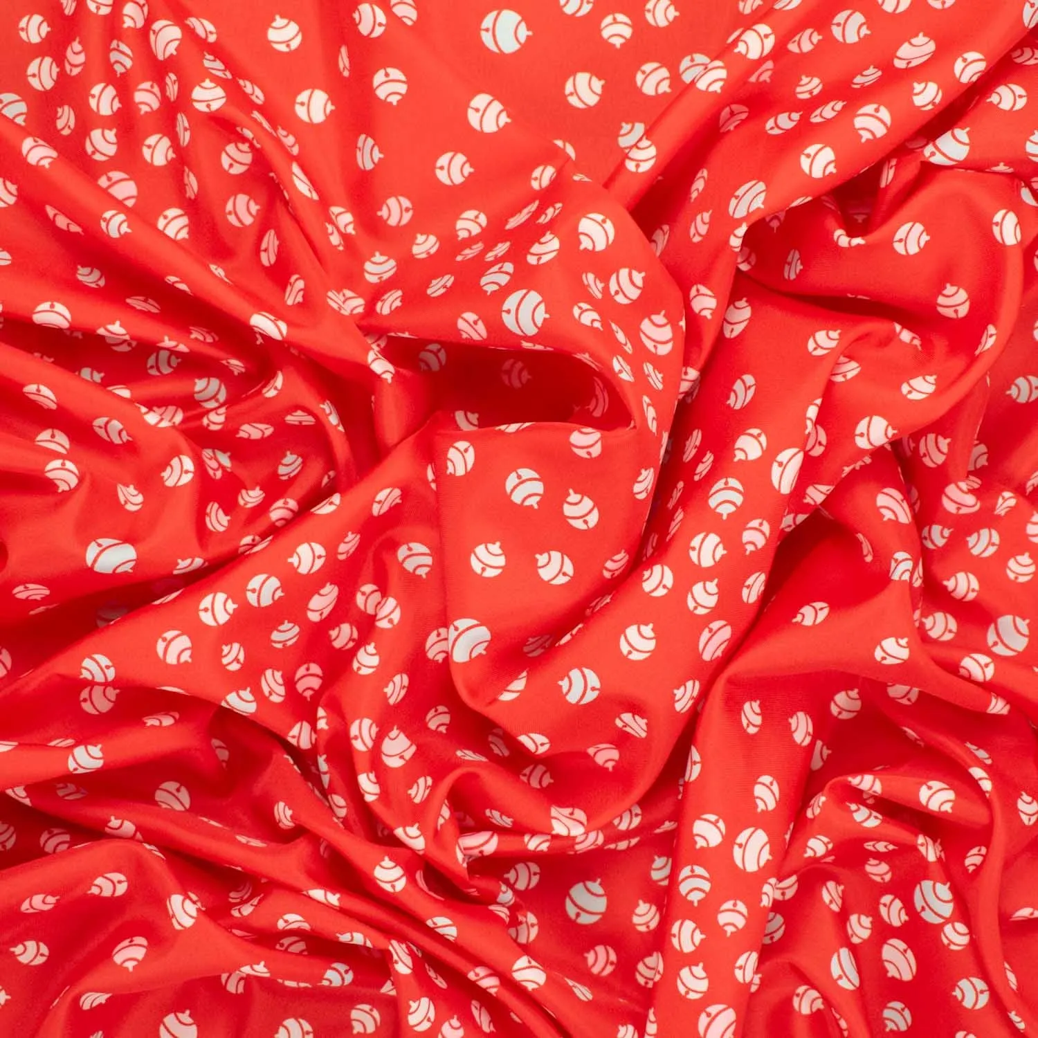 Printed Lining Design-48 Light Blue & White Japanese Lucky Bells on Red