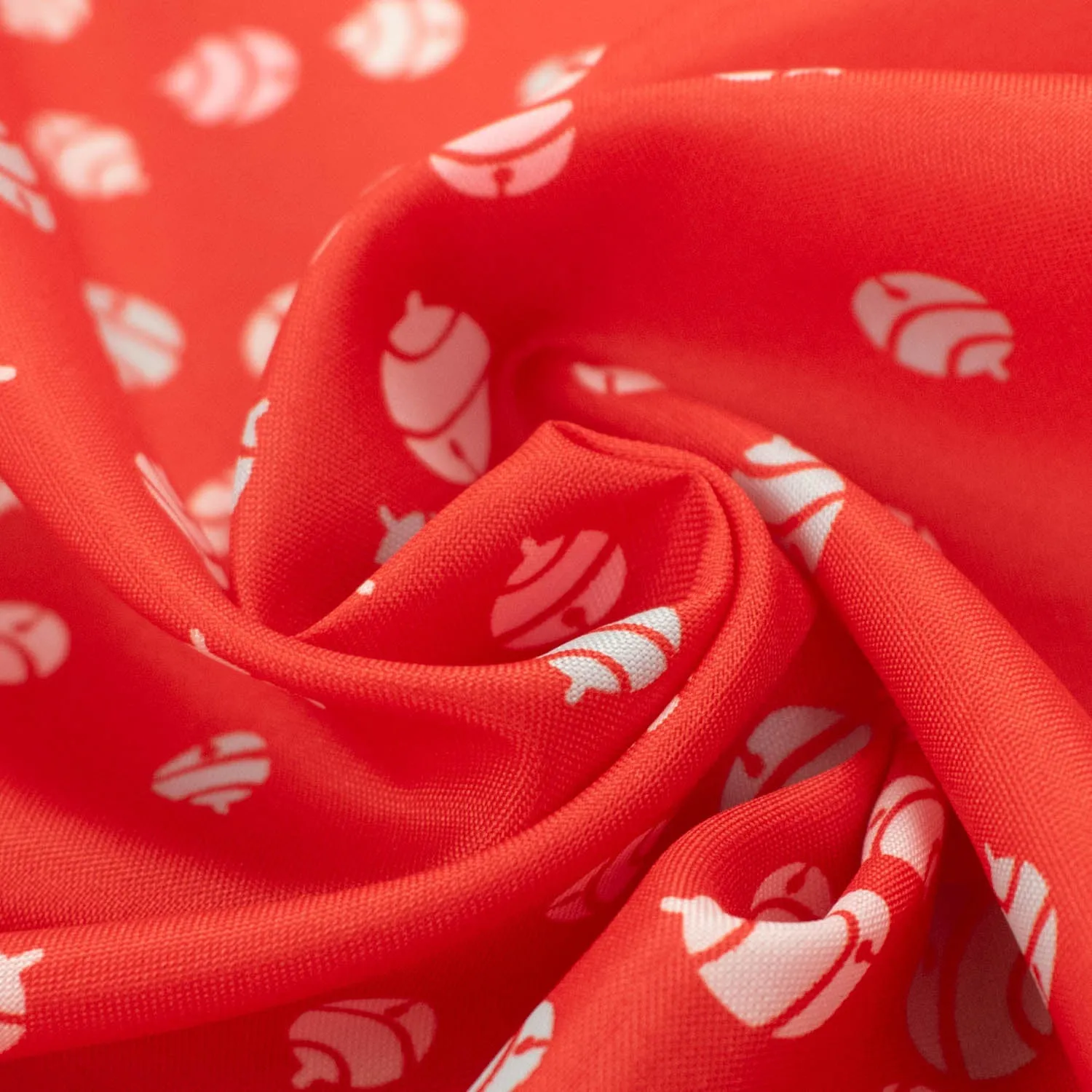 Printed Lining Design-48 Light Blue & White Japanese Lucky Bells on Red