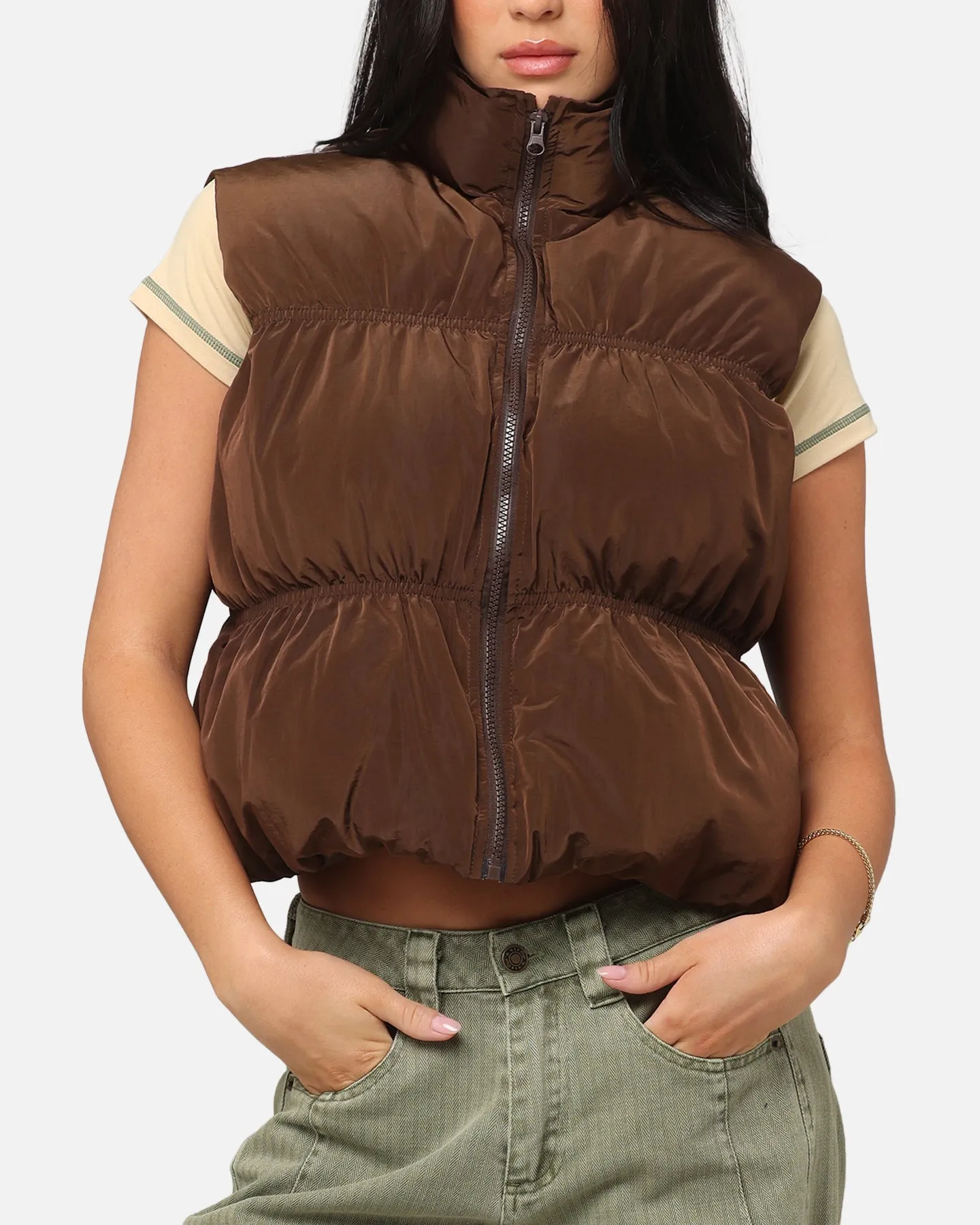 XXIII Women's Primal Oversized Puffer Vest Chocolate